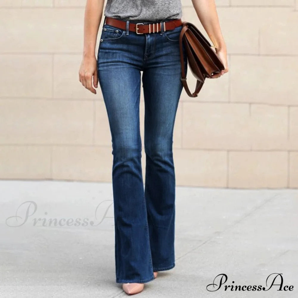 Loose Casual Fashion Plus Size Ladies Denim Trousers Navy blue / S