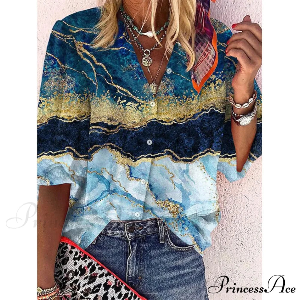 Loose Colorful Print Large Size Blouses 2 / S