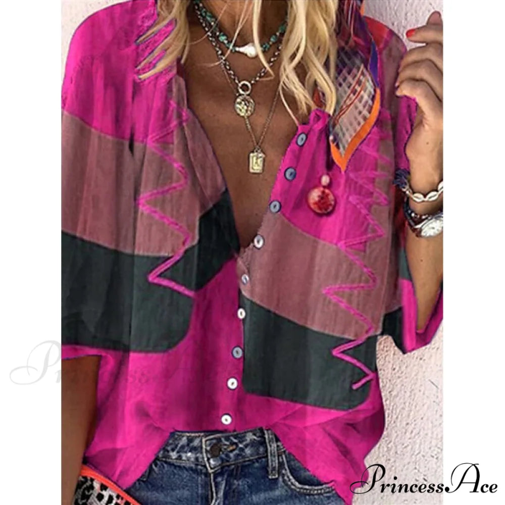 Loose Colorful Print Large Size Blouses 5 / S