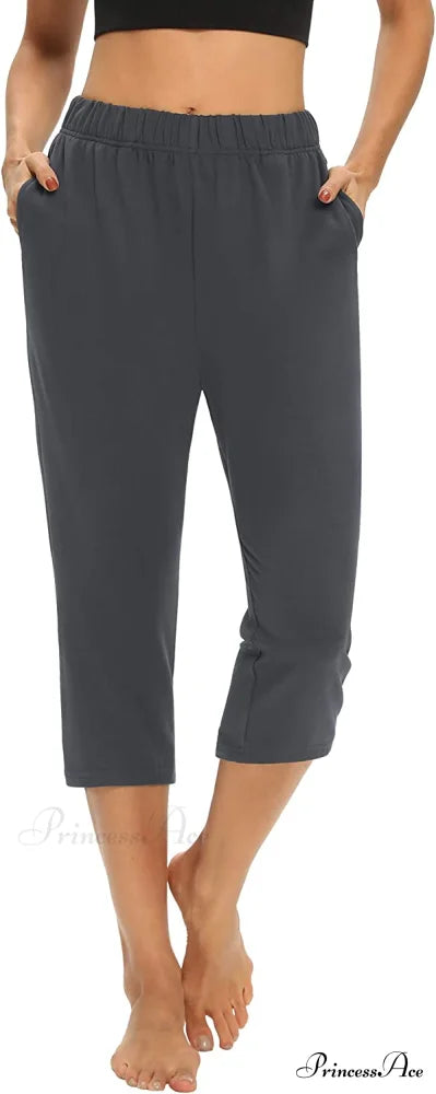 Loose Comfy Yoga Pants Workout Athletic Capri Pants Darkgray / Small