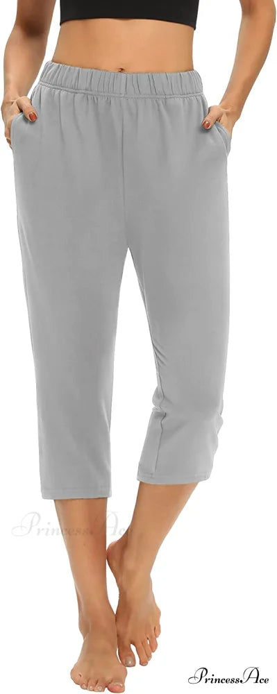 Loose Comfy Yoga Pants Workout Athletic Capri Pants Lightgray / Small