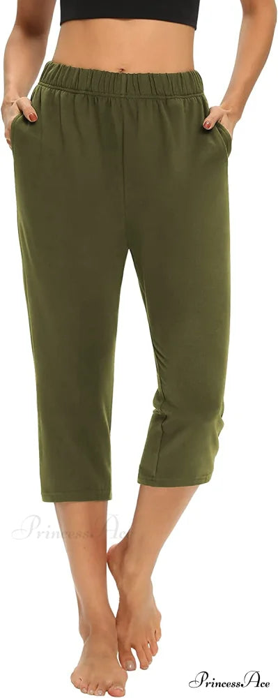 Loose Comfy Yoga Pants Workout Athletic Capri Pants Olive / Small