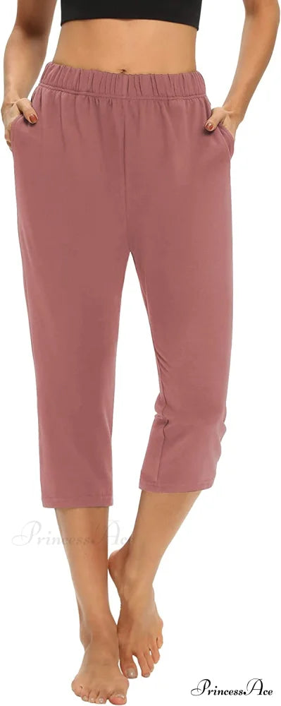Loose Comfy Yoga Pants Workout Athletic Capri Pants Pink / Small