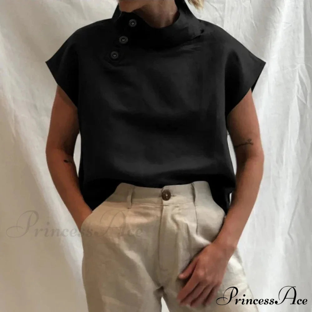 Loose Cotton Ivory Top Warm-weather Top Black / S blouse-250126