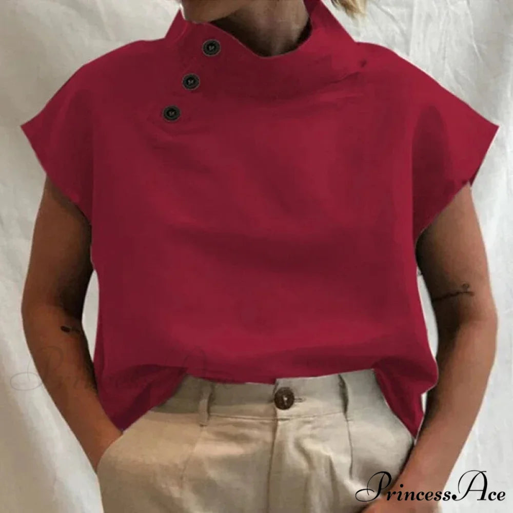 Loose Cotton Ivory Top Warm-weather Top Claret / S blouse-250126