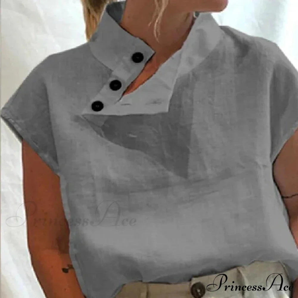 Loose Cotton Ivory Top Warm-weather Top GRAY / S blouse-250126