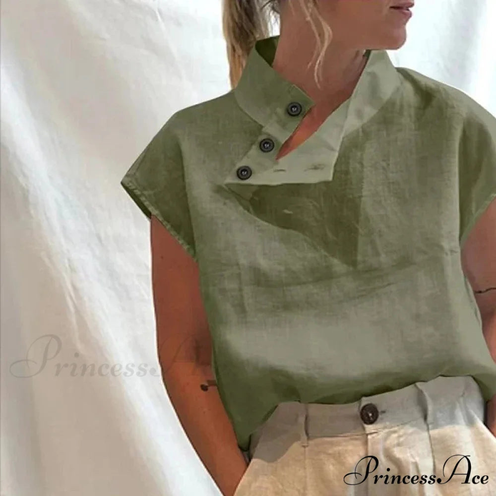 Loose Cotton Ivory Top Warm-weather Top Green / S blouse-250126