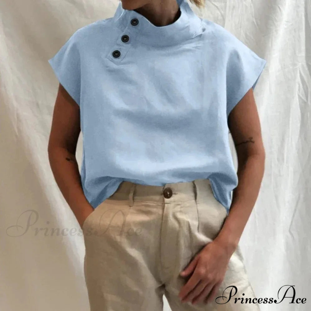 Loose Cotton Ivory Top Warm-weather Top Malachite Blue / S blouse-250126