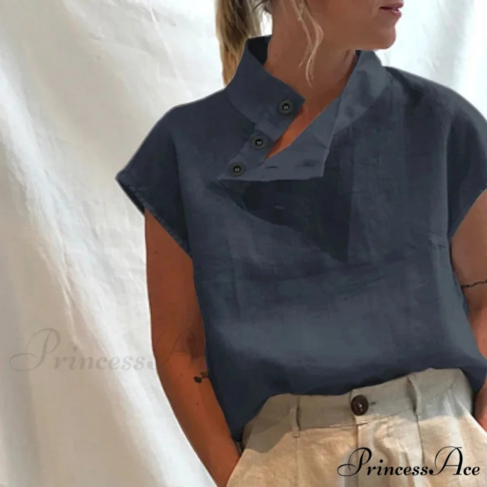 Loose Cotton Ivory Top Warm-weather Top Navy Blue / S blouse-250126