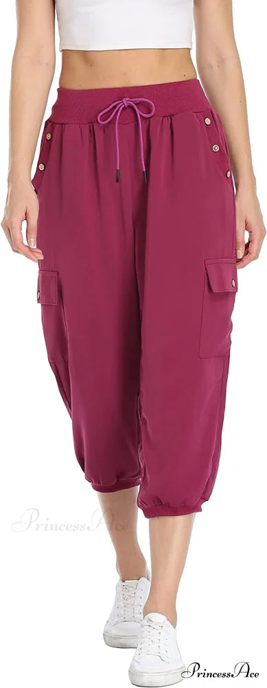 Loose Cropped Capris Cargo Joggers Pants Harem Sweatpants
