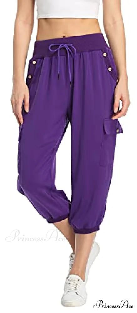 Loose Cropped Capris Cargo Joggers Pants Harem Sweatpants