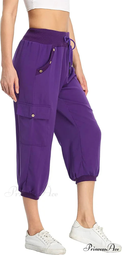Loose Cropped Capris Cargo Joggers Pants Harem Sweatpants