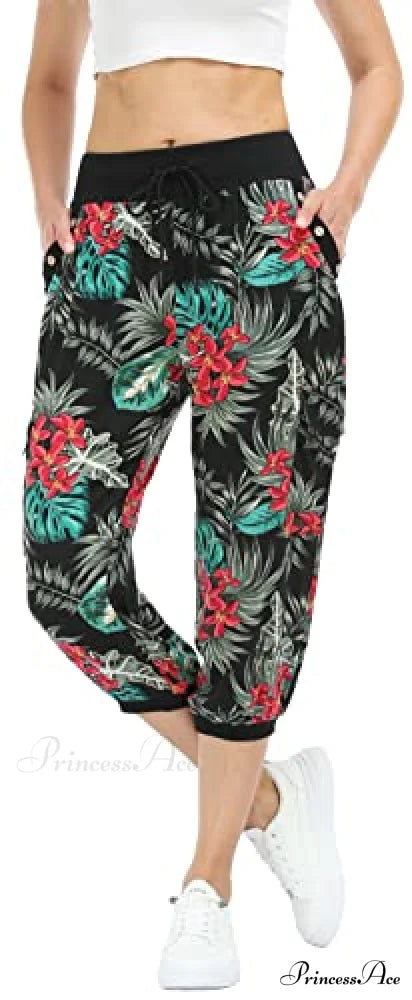 Loose Cropped Capris Cargo Joggers Pants Harem Sweatpants