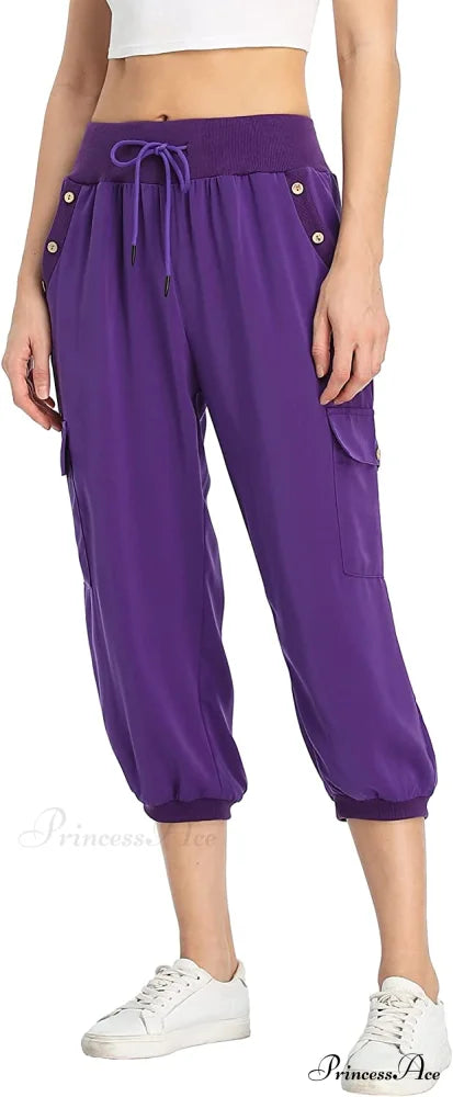 Loose Cropped Capris Cargo Joggers Pants Harem Sweatpants
