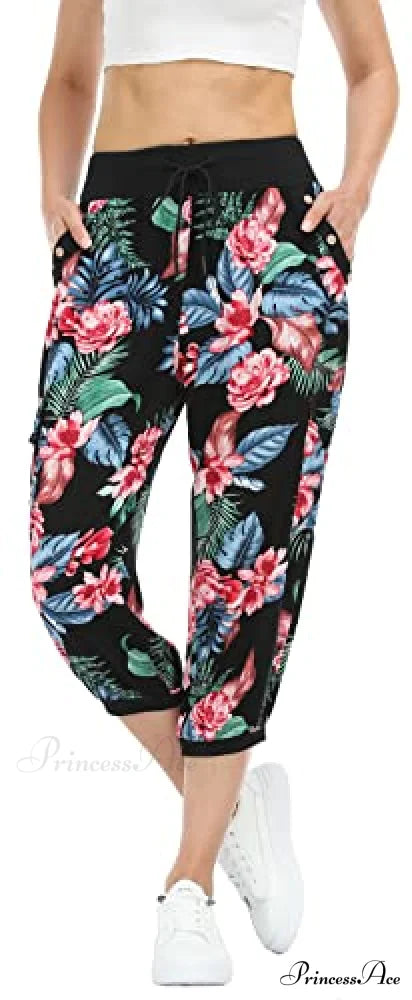 Loose Cropped Capris Cargo Joggers Pants Harem Sweatpants