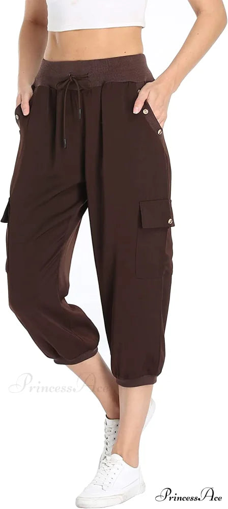 Loose Cropped Capris Cargo Joggers Pants Harem Sweatpants Brown / X-Small