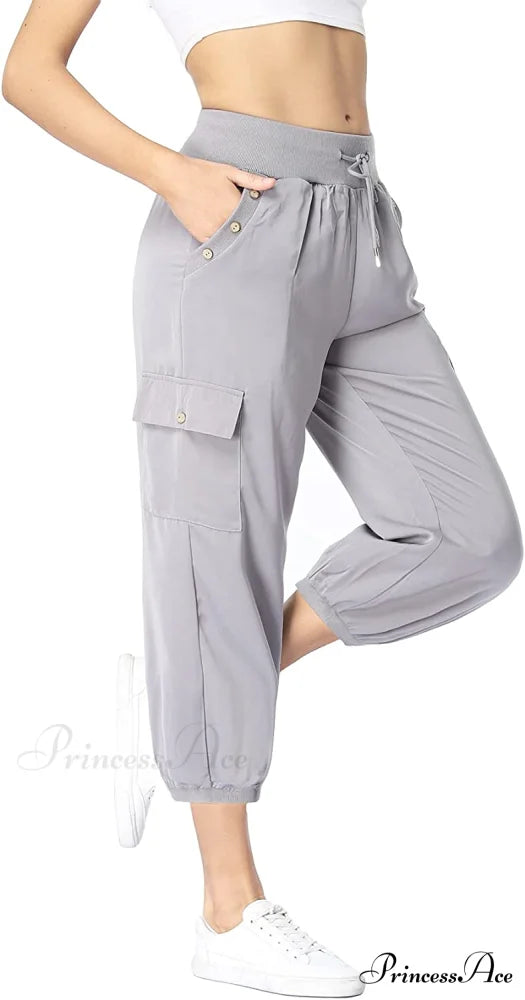 Loose Cropped Capris Cargo Joggers Pants Harem Sweatpants Grey / XX-Large