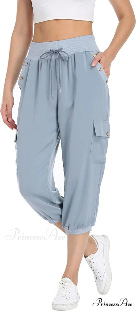 Loose Cropped Capris Cargo Joggers Pants Harem Sweatpants Light Blue / XX-Large