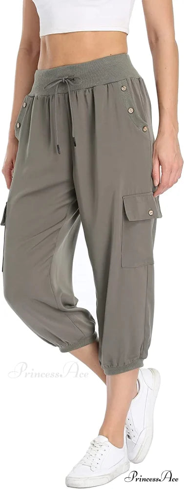 Loose Cropped Capris Cargo Joggers Pants Harem Sweatpants Light Green / X-Small