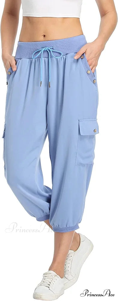 Loose Cropped Capris Cargo Joggers Pants Harem Sweatpants Sky Blue / X-Small