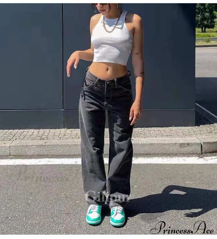 Loose Denim Low Vintage Mom 2024 Leg Baggy New Blue Y2k Waist Fashion Straight Trousers Jeans Women Washed Pants Jeans