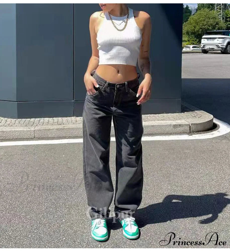 Loose Denim Low Vintage Mom 2024 Leg Baggy New Blue Y2k Waist Fashion Straight Trousers Jeans Women Washed Pants Jeans