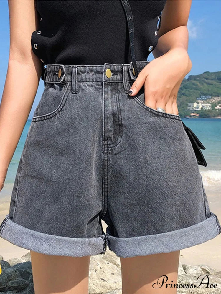 Loose Fit Streetwear Solid Color Straight Jeans Gray / S