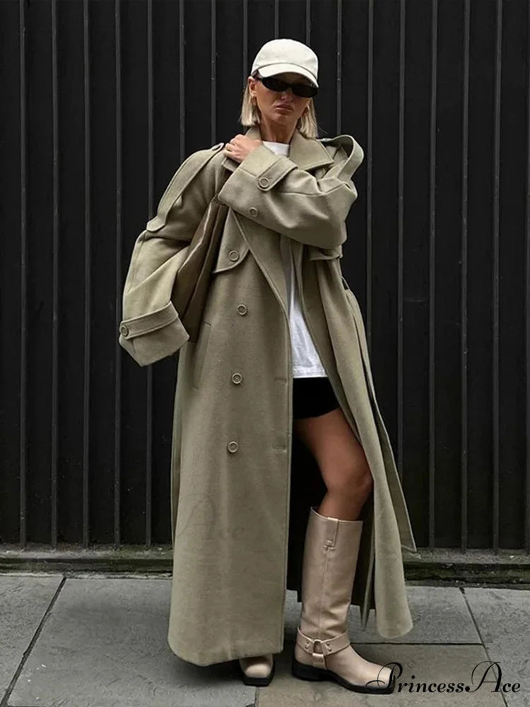 Loose-Fitting Collar Lace-Up Baggy Overcoat Green / S overcoats-241228