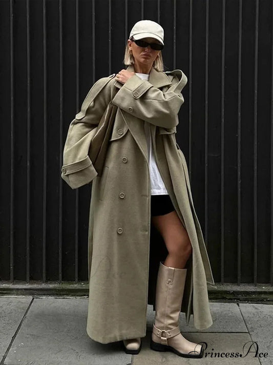 Loose-Fitting Collar Lace-Up Baggy Overcoat Green / S overcoats-241228