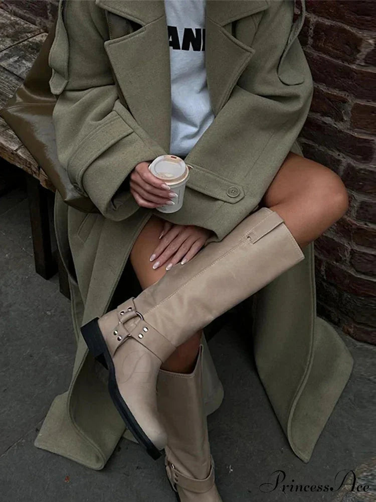 Loose-Fitting Collar Lace-Up Baggy Overcoat overcoats-241228