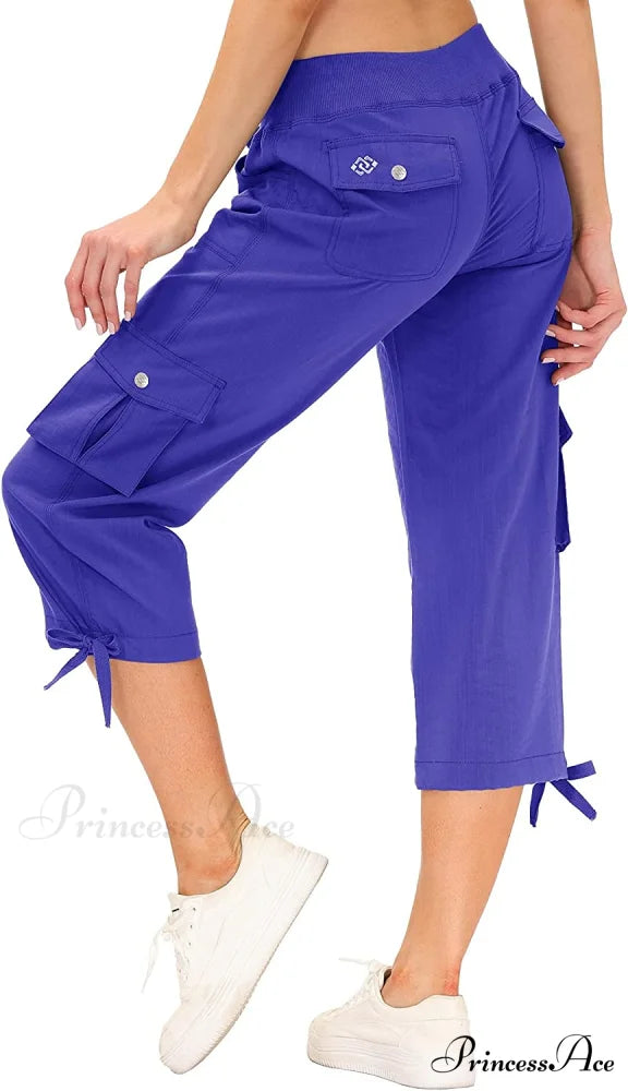Loose Hiking Pants Lightweight Quick Dry Outdoor Cargo Capris 13-bright Blue / X-Small