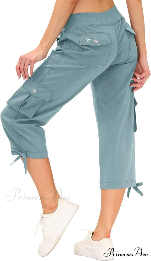 Loose Hiking Pants Lightweight Quick Dry Outdoor Cargo Capris 16-dusty Blue / Medium