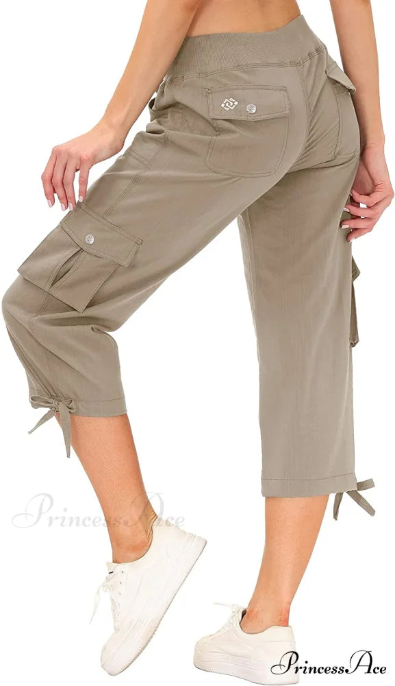 Loose Hiking Pants Lightweight Quick Dry Outdoor Cargo Capris 3-khaki / Medium