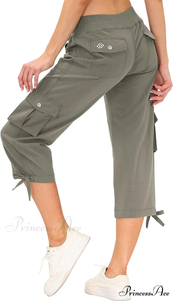 Loose Hiking Pants Lightweight Quick Dry Outdoor Cargo Capris 4-grey Khaki / Medium