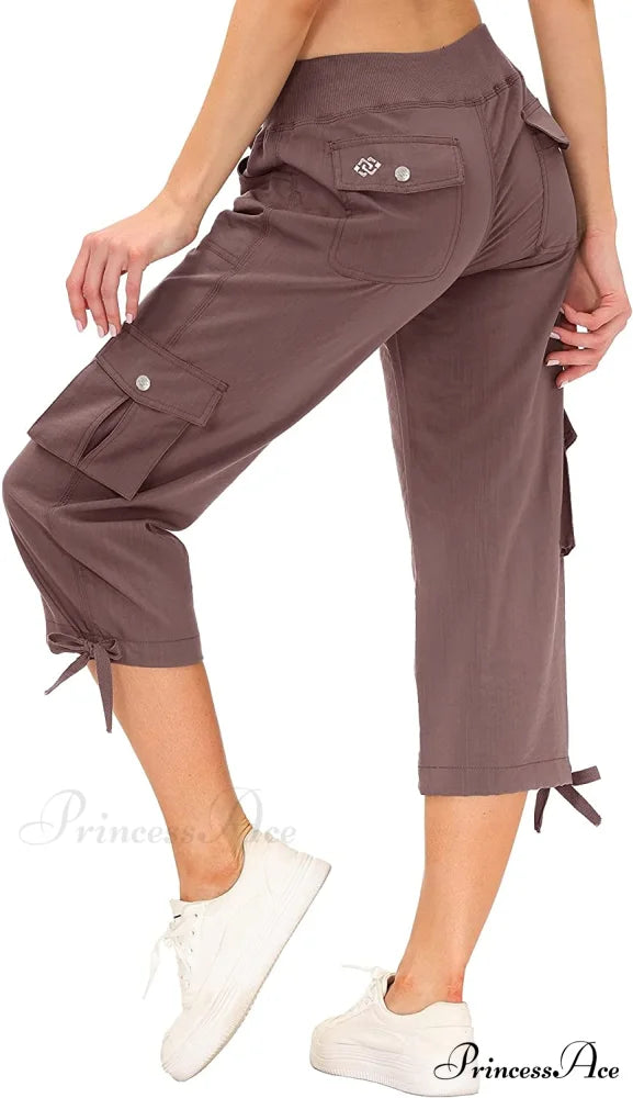 Loose Hiking Pants Lightweight Quick Dry Outdoor Cargo Capris 6-cameo Brown / X-Small