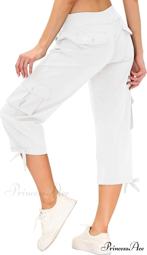 Loose Hiking Pants Lightweight Quick Dry Outdoor Cargo Capris 9-rice White / Medium