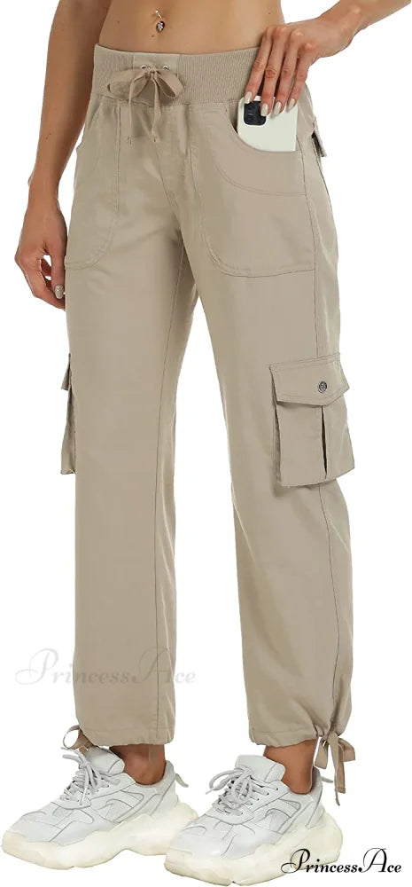 Loose Hiking Pants Lightweight Quick Dry Outdoor Cargo Capris B01-khaki / Medium