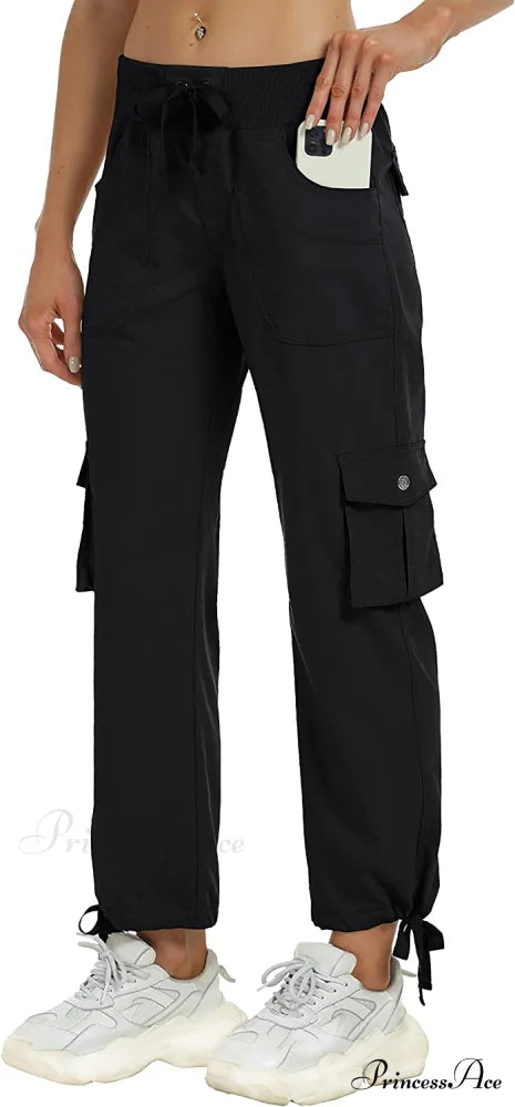 Loose Hiking Pants Lightweight Quick Dry Outdoor Cargo Capris B02-black / Medium