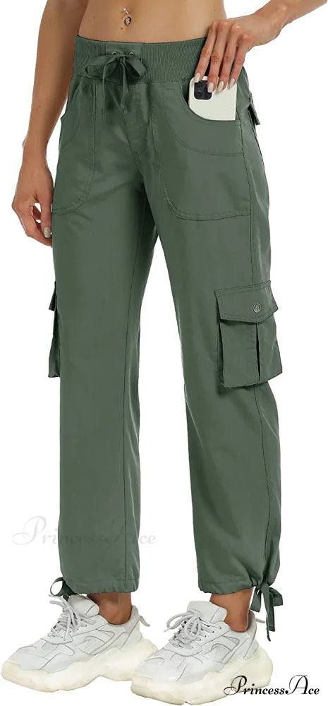 Loose Hiking Pants Lightweight Quick Dry Outdoor Cargo Capris B03-army Green / Medium
