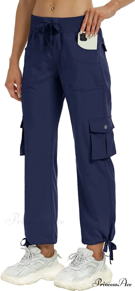 Loose Hiking Pants Lightweight Quick Dry Outdoor Cargo Capris B04-navy / Medium