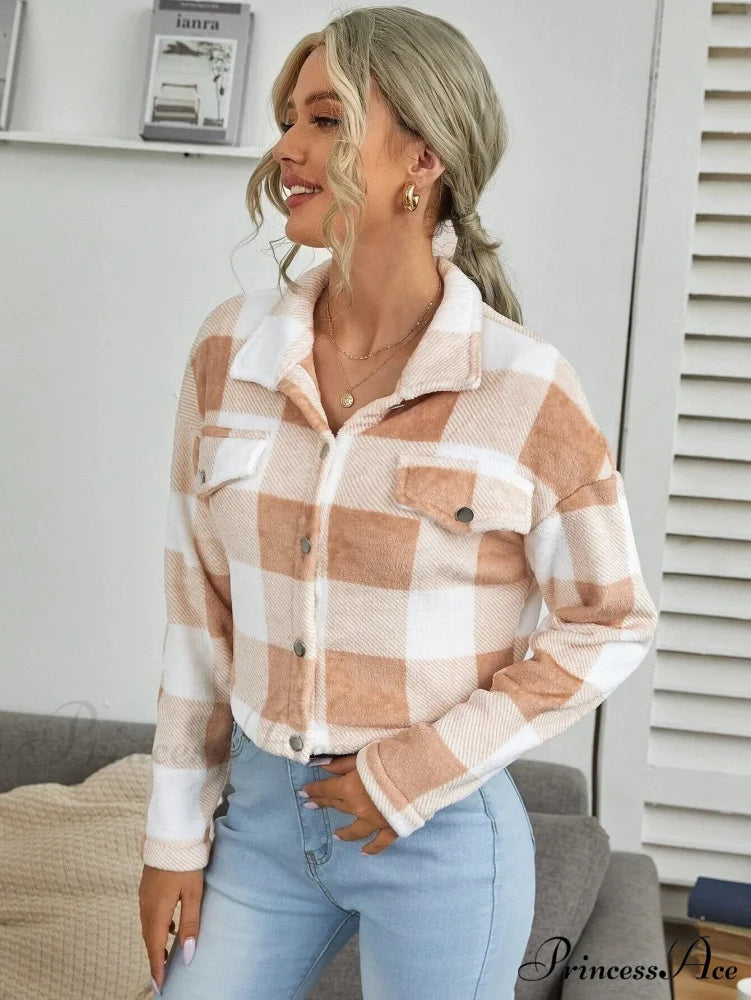 Loose Plaid Thick Coat White Lattice / S