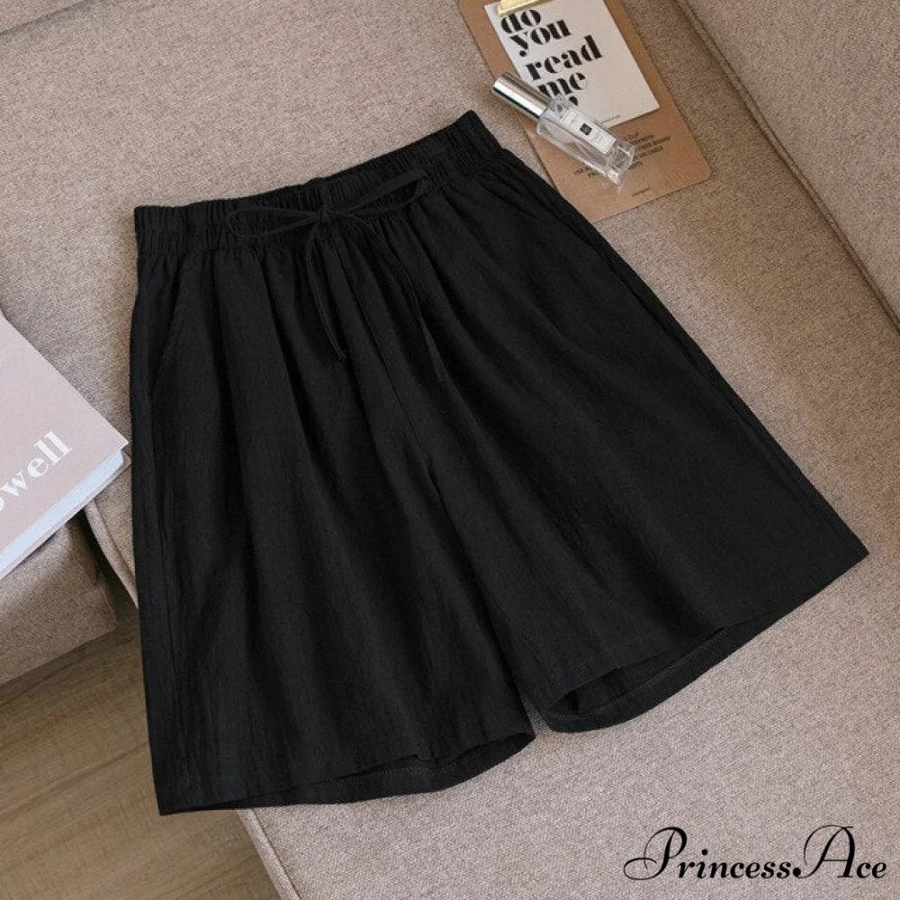 Loose Plus Size Knee Wide-leg Shorts black / M