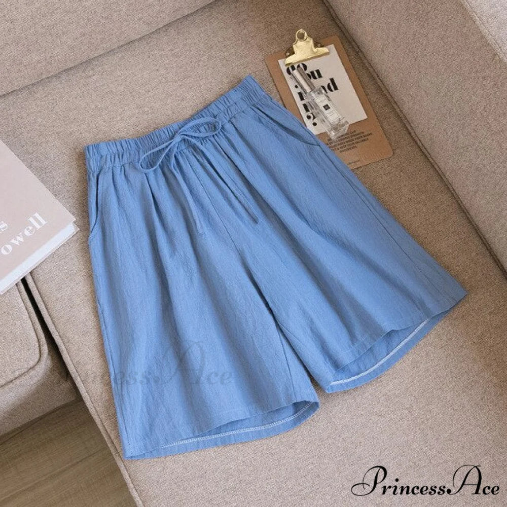 Loose Plus Size Knee Wide-leg Shorts Blue / M