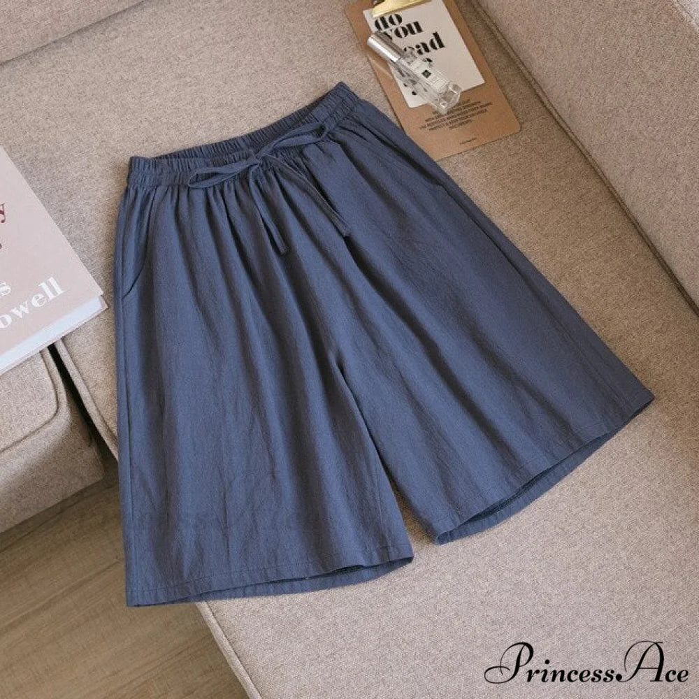 Loose Plus Size Knee Wide-leg Shorts gray / M