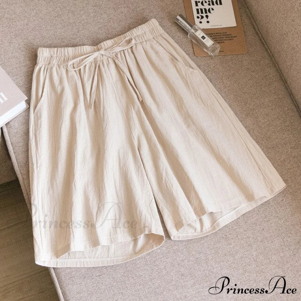 Loose Plus Size Knee Wide-leg Shorts Khaki / M