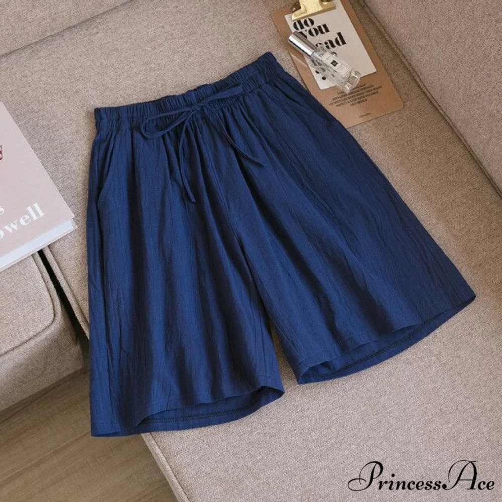 Loose Plus Size Knee Wide-leg Shorts Navy / M