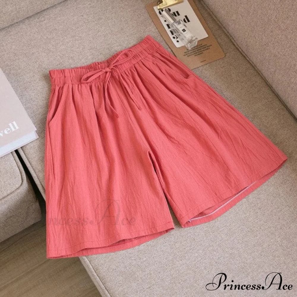 Loose Plus Size Knee Wide-leg Shorts orange red / M