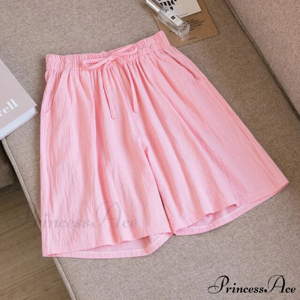 Loose Plus Size Knee Wide-leg Shorts Pink / M