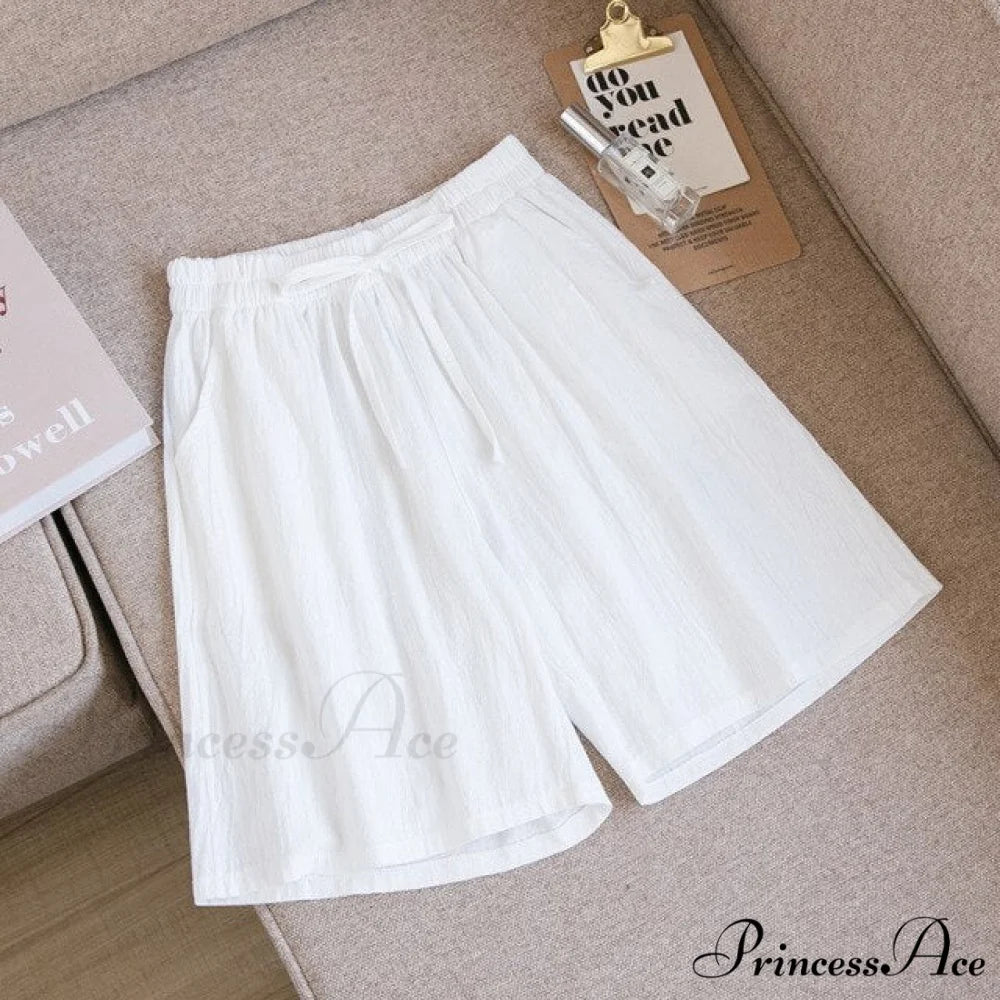 Loose Plus Size Knee Wide-leg Shorts white / M
