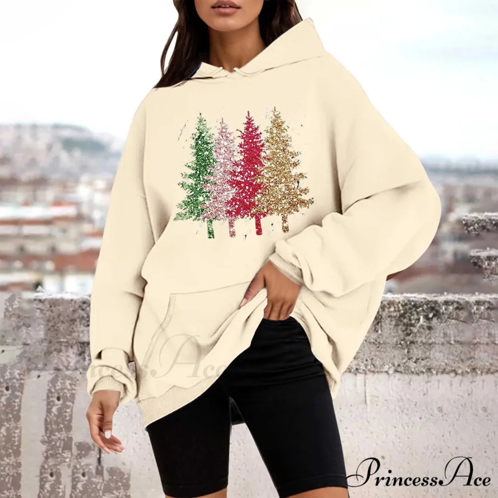 Loose Pullover Four Christmas Tree Crewneck New Autumn Christmas Hoodie Beige-A / M Christmas Hoodies-L
